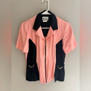 VTG Petite Perceptions By Irene B Women’s Short Sleeve Full Zip Blouse SZ 10P